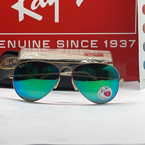 Brand New & Auth Ray ban 3025 Aviator Polarized Gold with Forest Green UNISEX - Picture 3 of 8